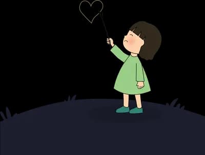 Girl in a green dress standing on a dark hill holding a stick up to the night sky