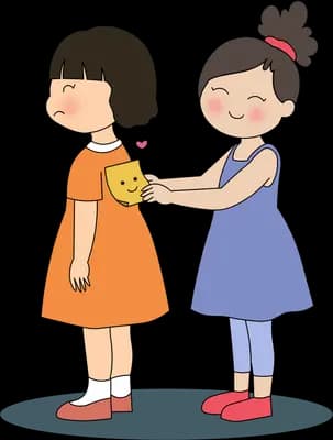 Two girls facing each other holding hands, one comforting the other