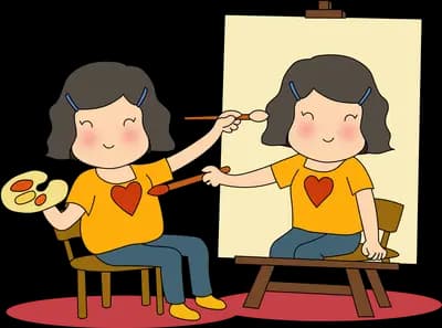 Two children seated at easels painting portraits of each other