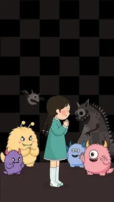 Girl standing amid a large pile of toys covering the floor
