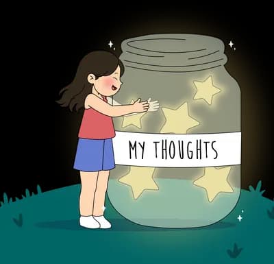 Girl reaching into a big glass jar to pull out a star