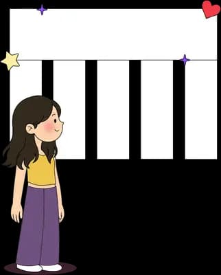 Girl in a yellow top and purple trousers looking up at an empty noticeboard