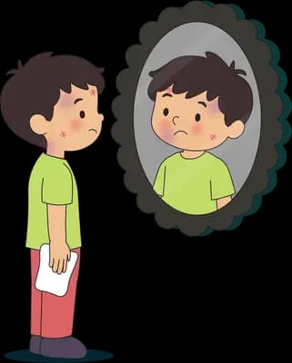 Boy holding a cloth in front of a dark cloud where another child's face appears