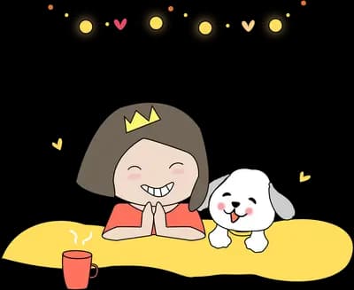 Girl and dog lying on a yellow mat under bunting