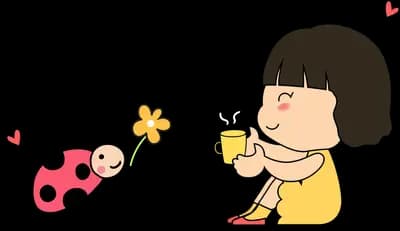 Girl in yellow reaching toward flying ladybugs