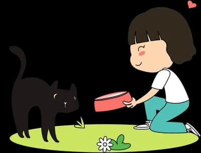 Girl reading on grass with a black cat beside her