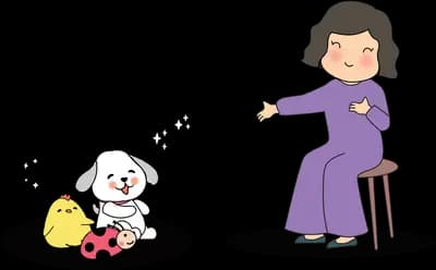 Elderly woman with a stick and small dogs