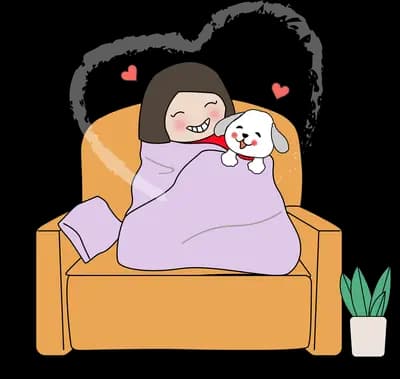 Woman asleep on an armchair holding her dog