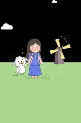 Woman and child on a green field with a dog