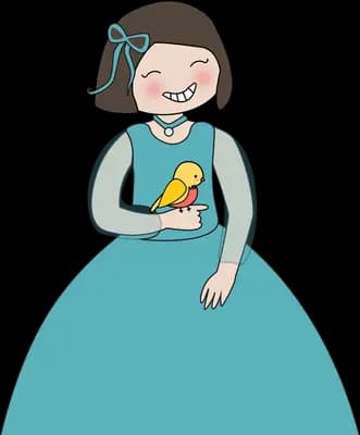 Girl in a teal dress cradling a small chick