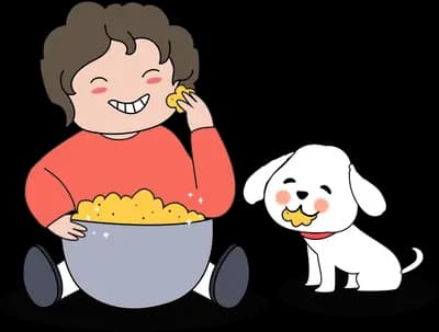 Woman eating popcorn from a bowl beside her dog