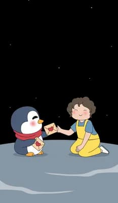 Girl kneeling on the ice sharing food with a penguin