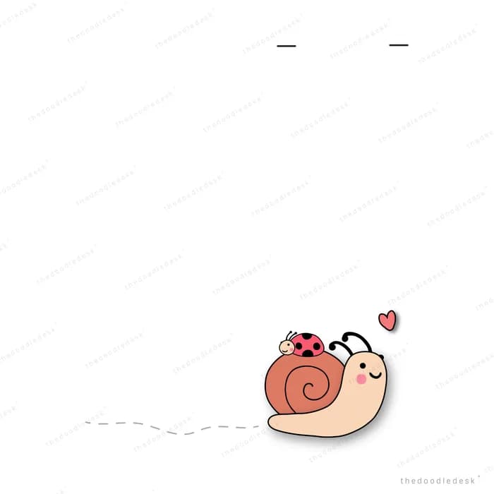 Two snails meeting on a dotted trail with a heart
