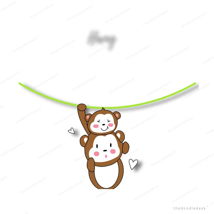 Two monkeys hanging from a curved vine