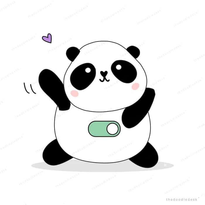 Panda standing and waving with a small badge