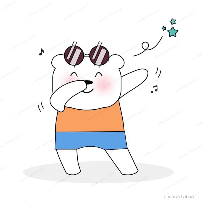 Bear in sunglasses dancing to music notes