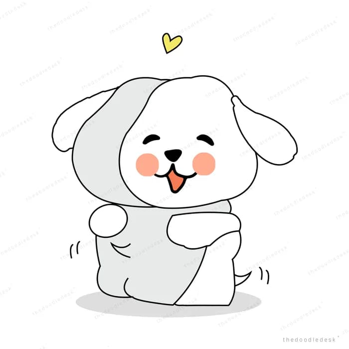 Fluffy white dog sitting with a yellow heart above