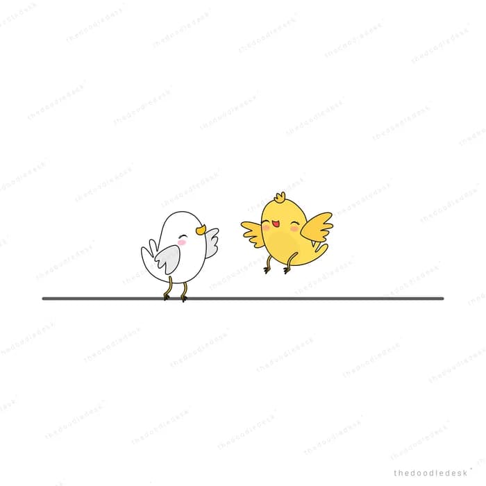 Two small birds standing on a thin wire
