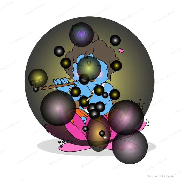 Snail beneath a dark cluster of bubbles and orbs