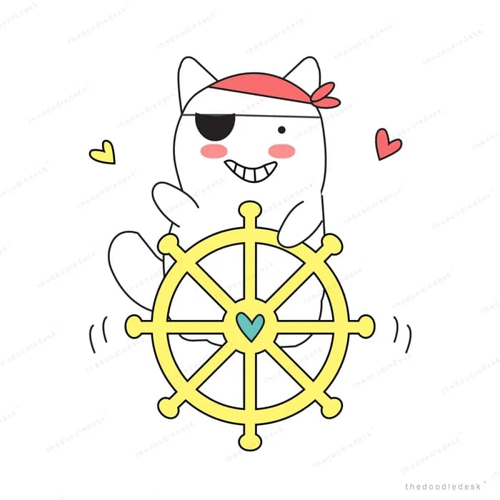 Sailor bear beside a ship's steering wheel