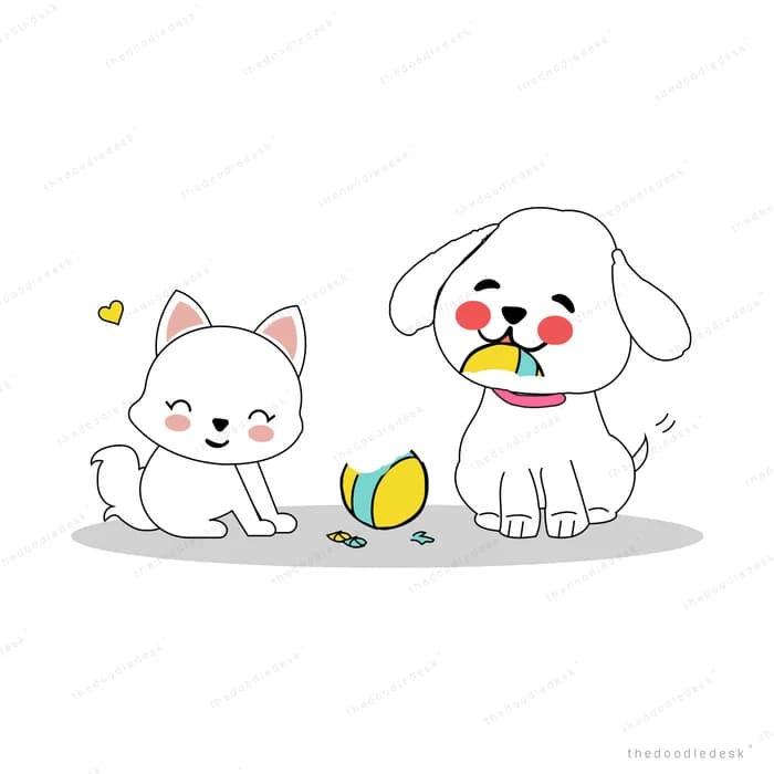 Cat and dog sitting together with a lemon between them