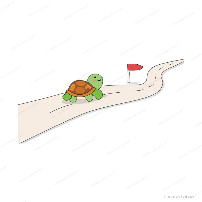 Turtle walking a long path toward a distant marker