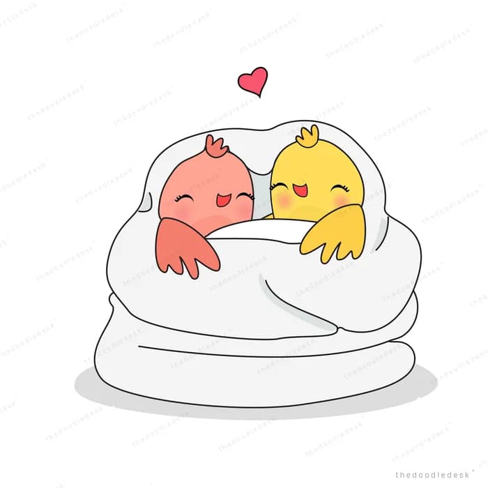 Two small birds nestled together in a nest
