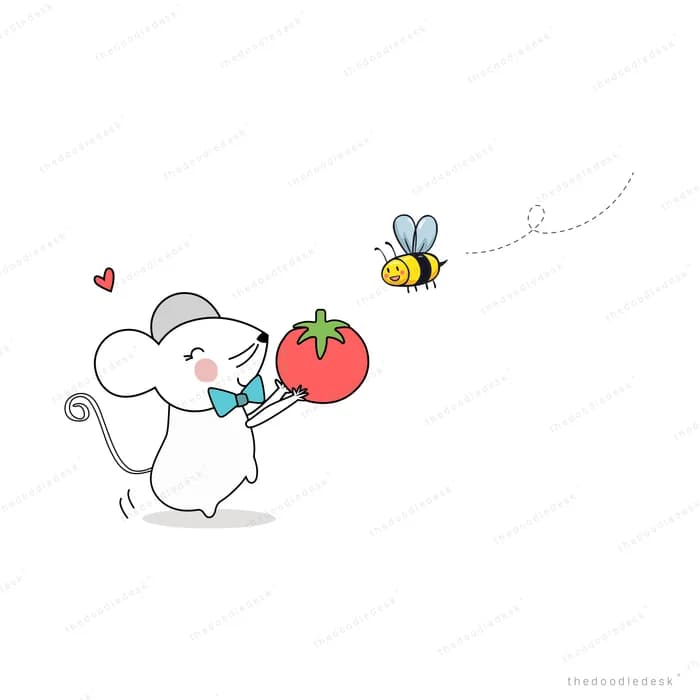 Rabbit holding an apple as a bee approaches