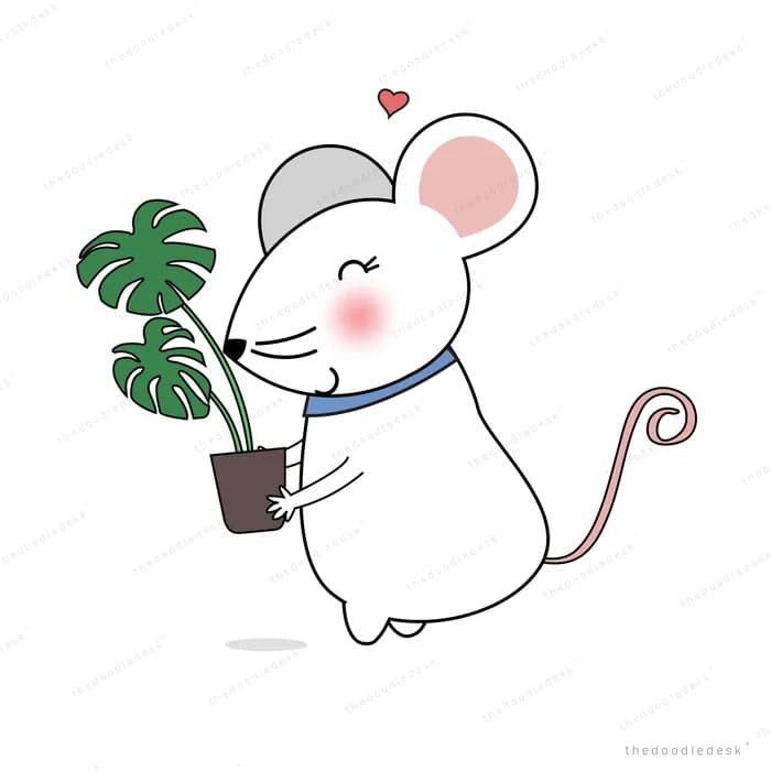 Mouse carrying a small potted plant