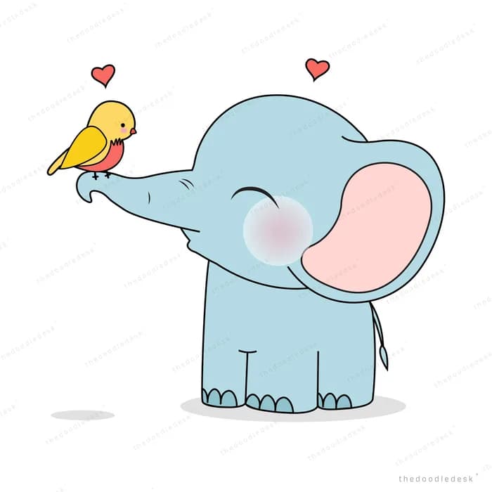 Elephant with a small bird perched on its trunk