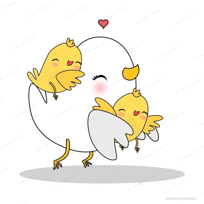 Duck sheltering ducklings under its wing