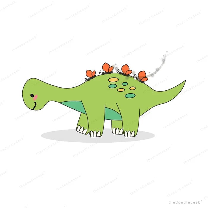 Green dinosaur with flowers along its back
