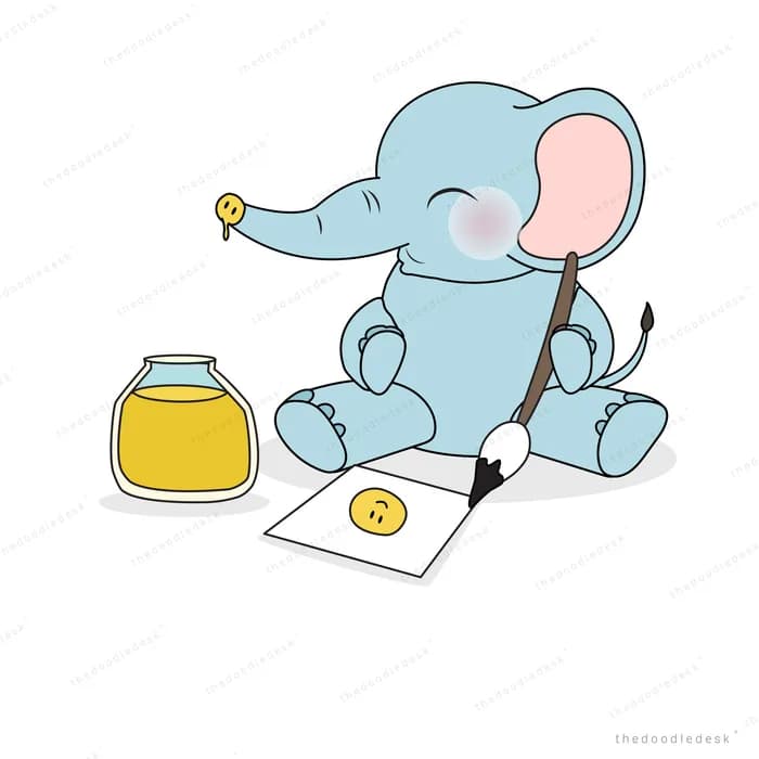 Elephant writing on paper with honey jars nearby