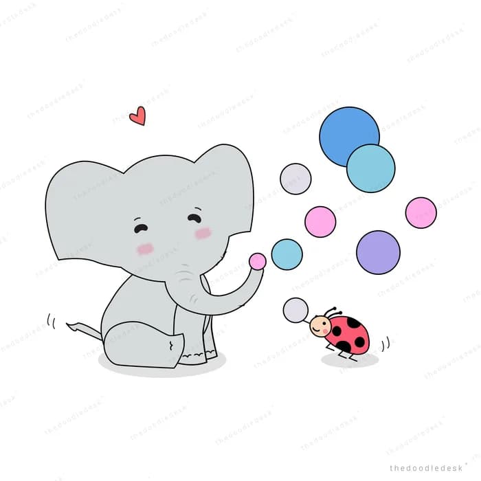 Elephant blowing colourful bubbles from its trunk