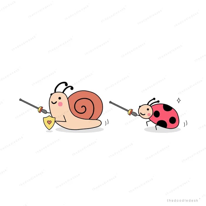 Ladybug pulling a snail along by a stick