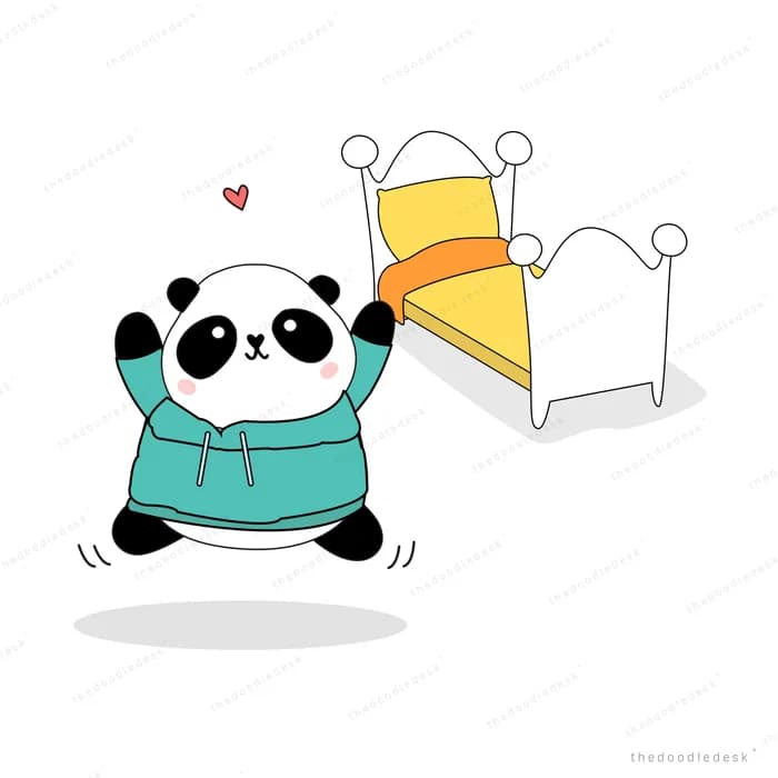Panda making a bed with fresh sheets