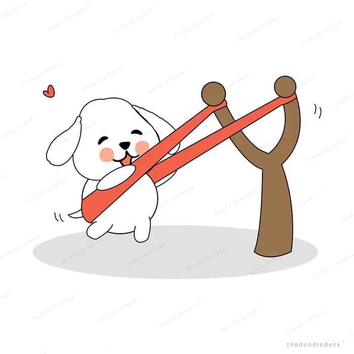 Dog perched in a giant slingshot