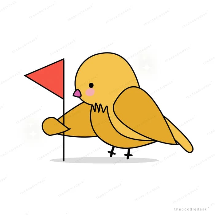Yellow bird carrying a small red flag