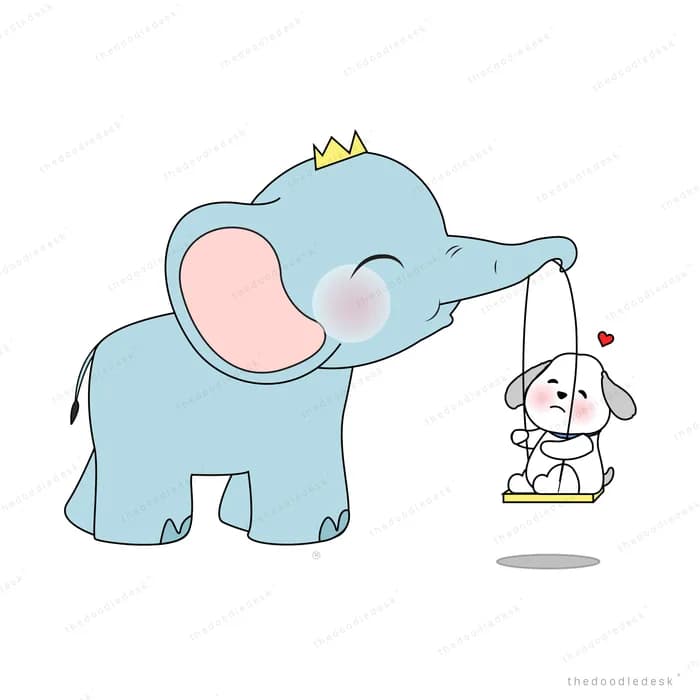 Elephant pushing a rabbit on a swing with its trunk