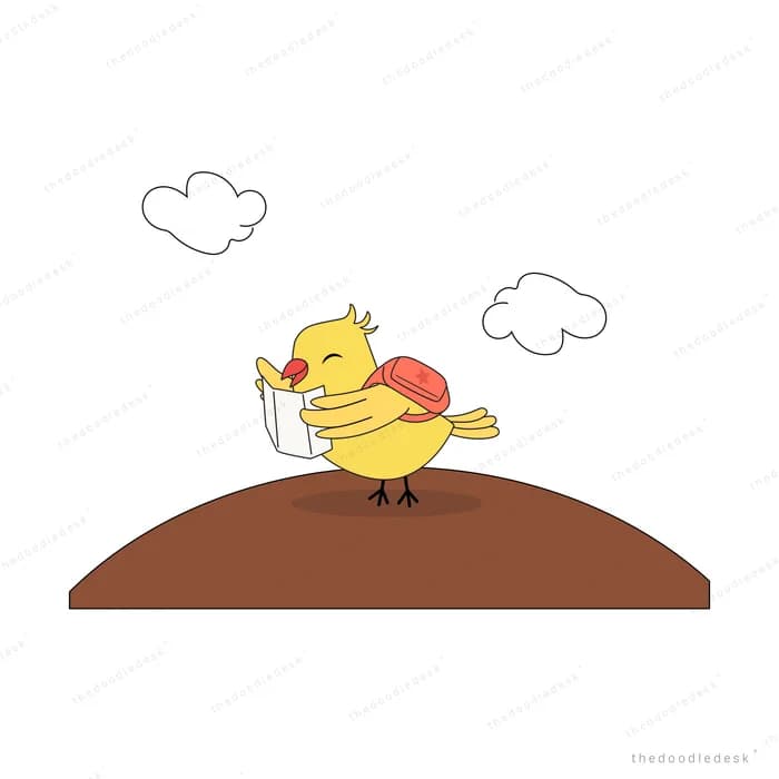 Chick on a brown mound holding a flower