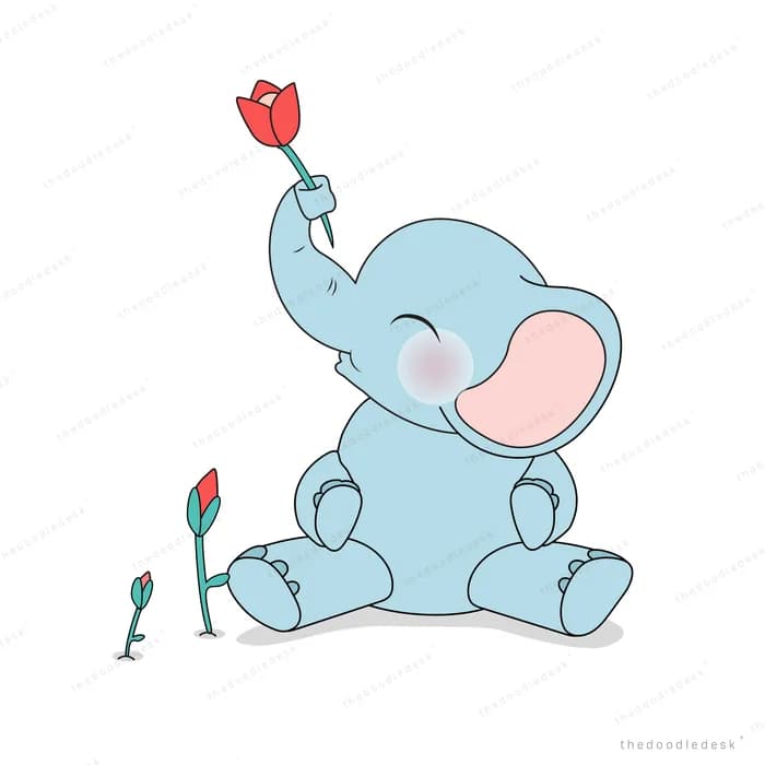Elephant holding up a tulip with its trunk