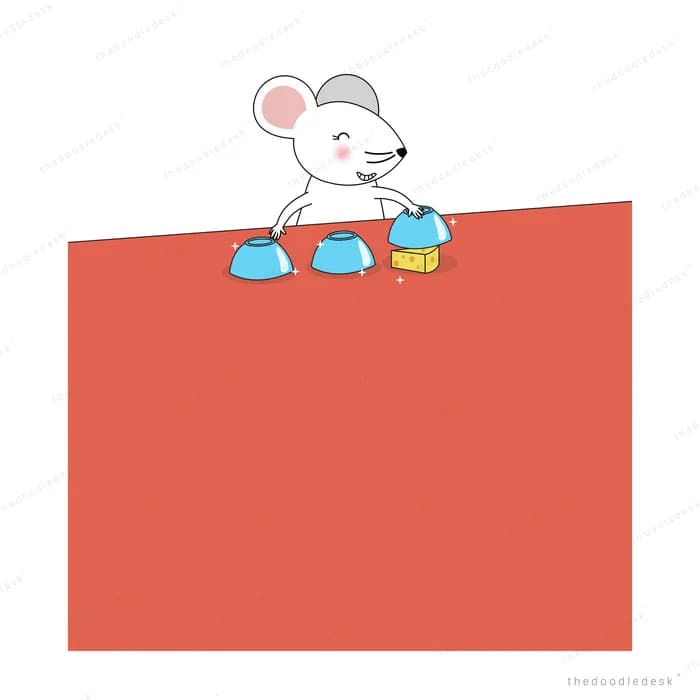 Mouse peering over the top of a red block