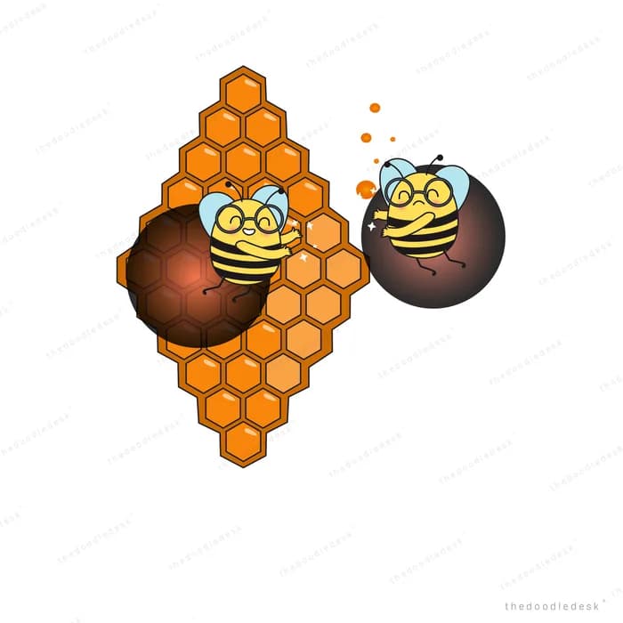 Two bees working on a honeycomb