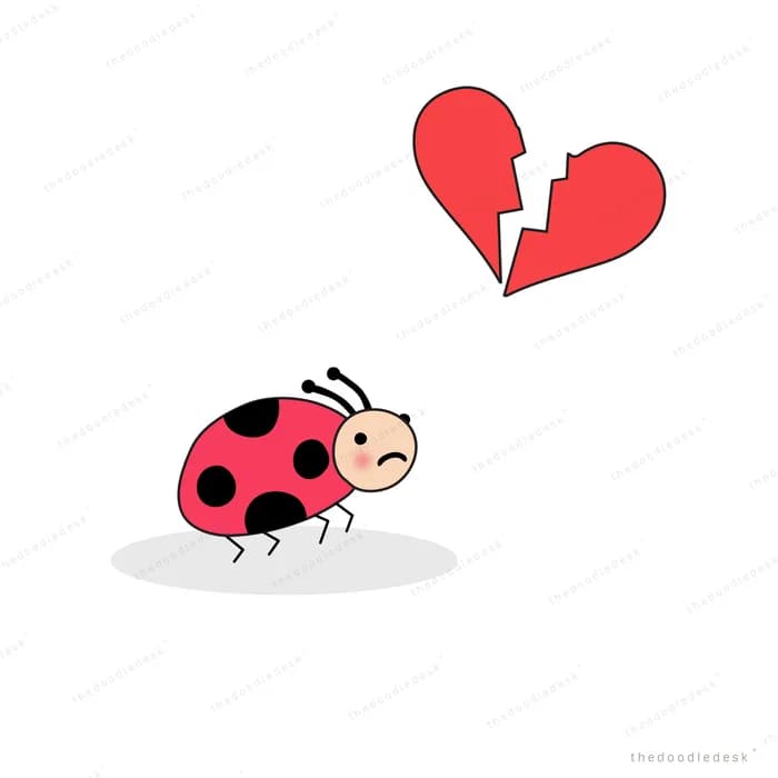 Ladybug beneath a broken red heart