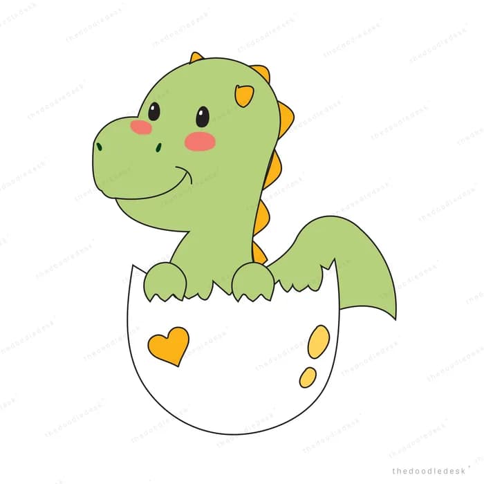 Baby dinosaur hatching from a cracked egg