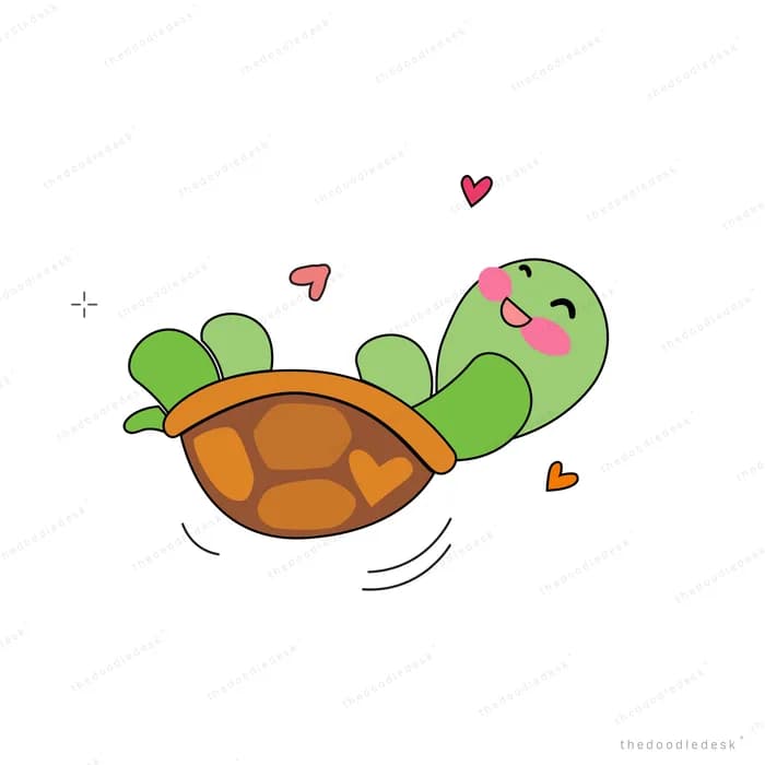 Turtle walking with small hearts above