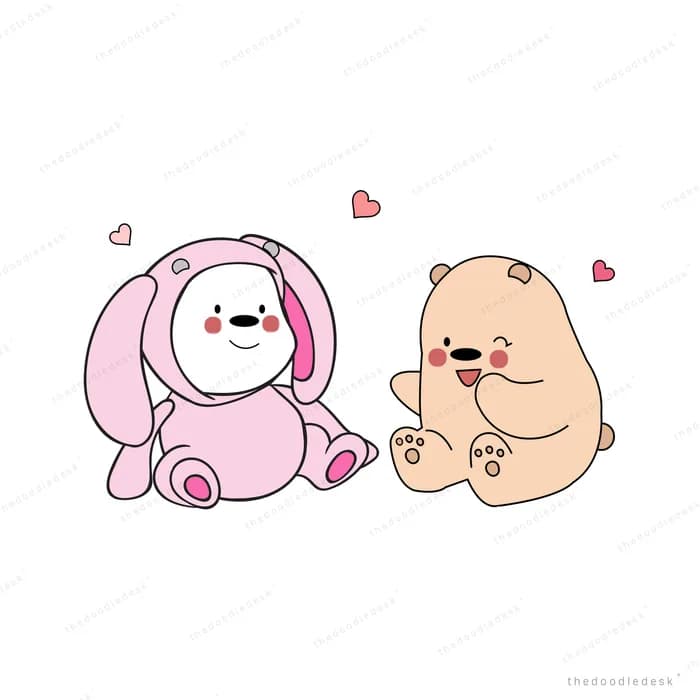 Two bears sitting side by side with hearts