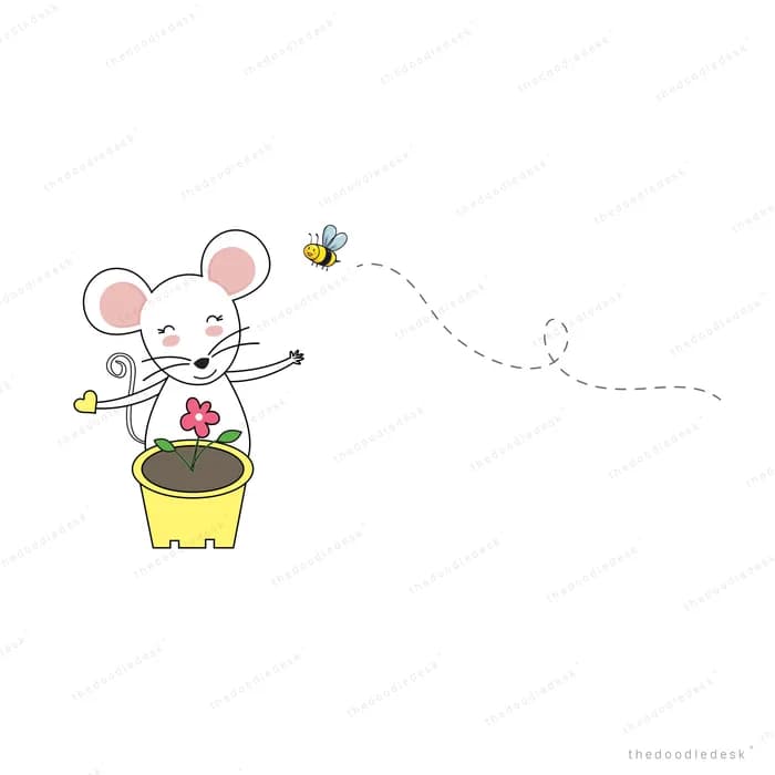 Mouse standing on a yellow block with a trail
