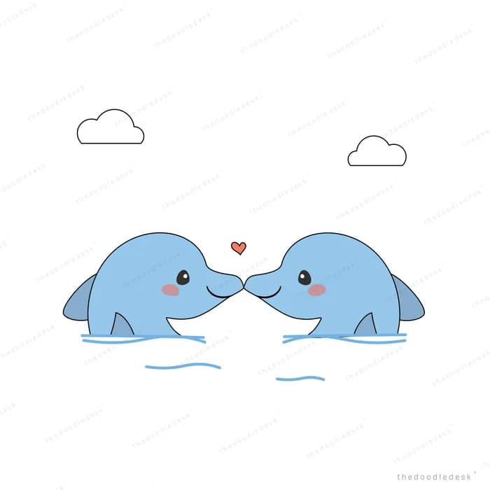 Two dolphins facing each other with a heart