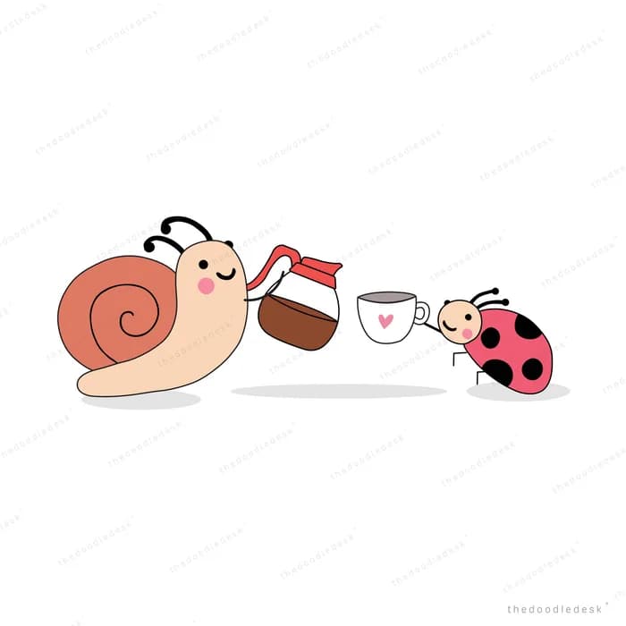 Snail pouring tea for a ladybug